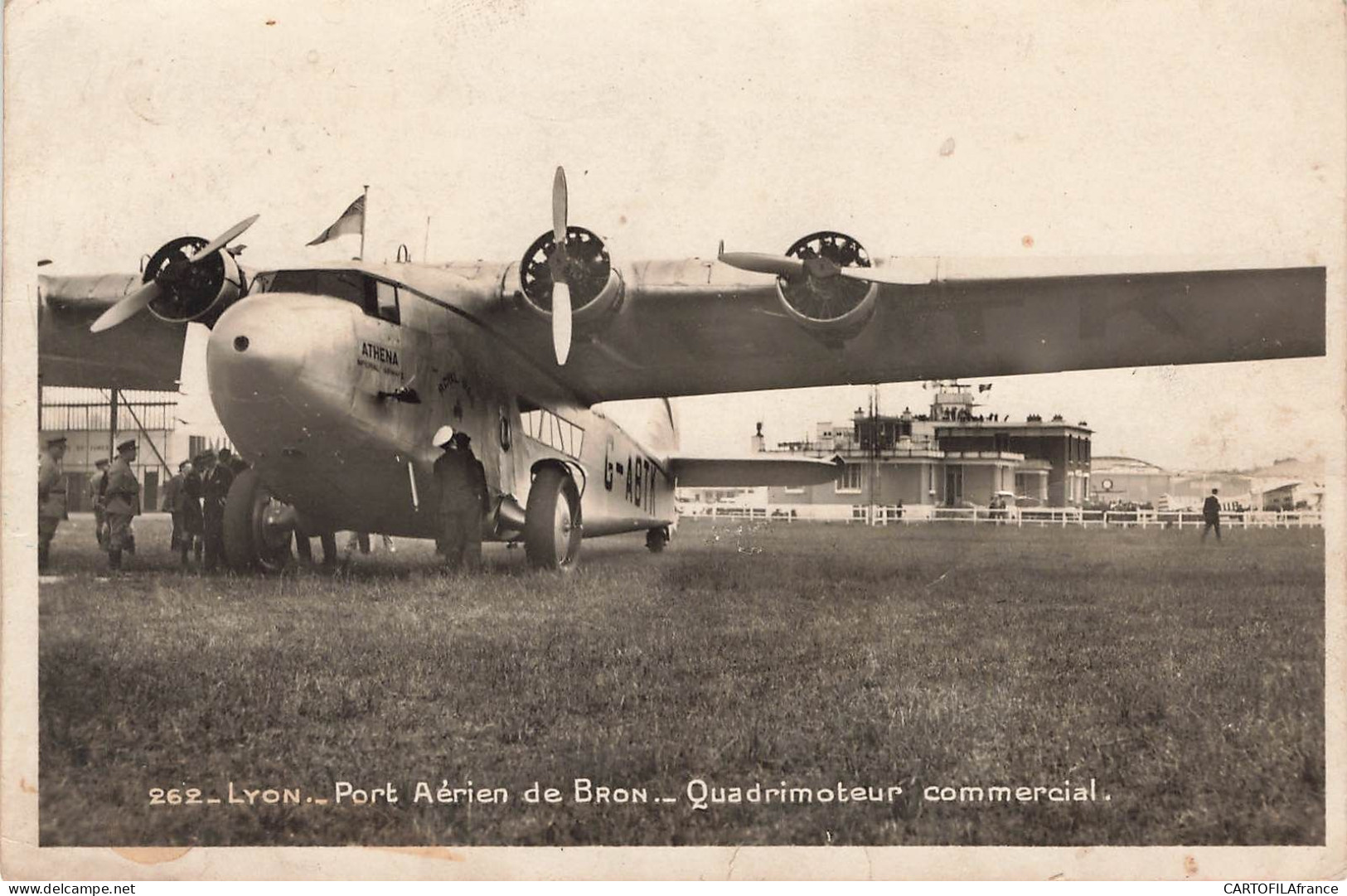 LYON Port Aérien De BRON Quadrimoteur Commercial Avion Aviation Carte Photo - Bron