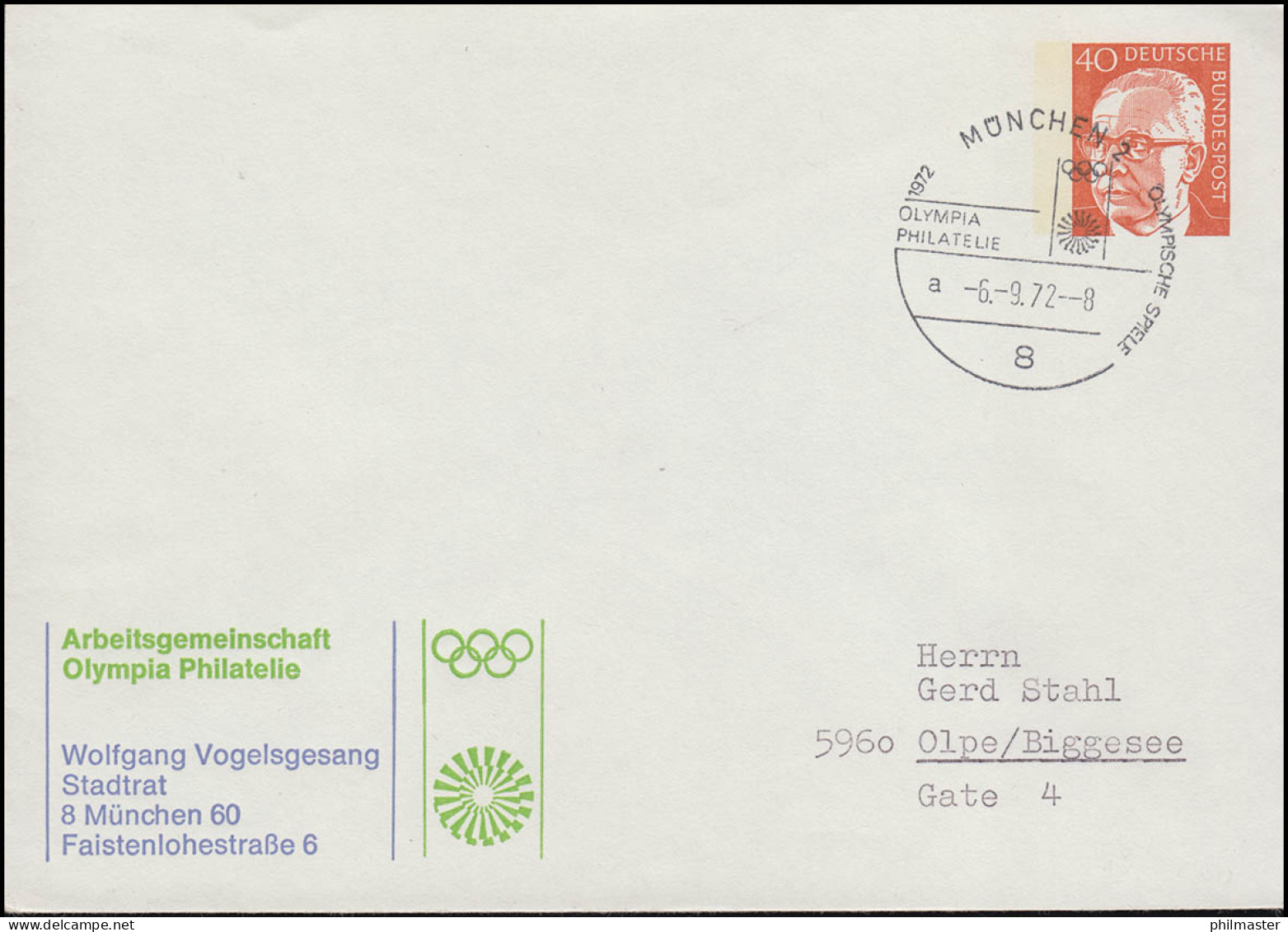 PU 53/10 Arge Olympia Philatelie Stadtrat, Heinemann 40 Pf., SST Olympia München - Private Covers - Mint