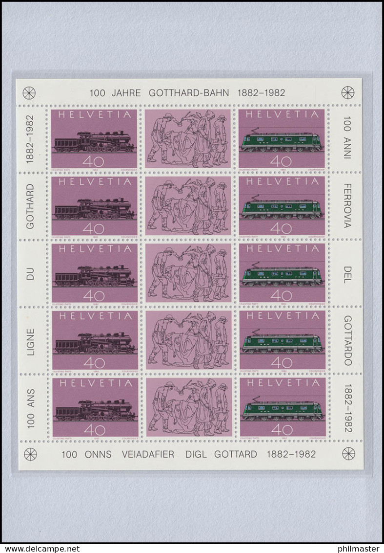 Schweiz PTT-Edition 100 Jahre St.-Bernhard-Bahn 1892, Kleinbogen ** - Cartes-Maximum (CM)