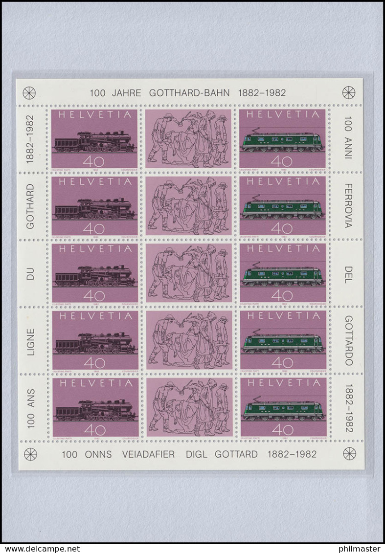 Schweiz PTT-Edition 100 Jahre St.-Bernhard-Bahn 1892, Kleinbogen ** - Maximumkarten (MC)