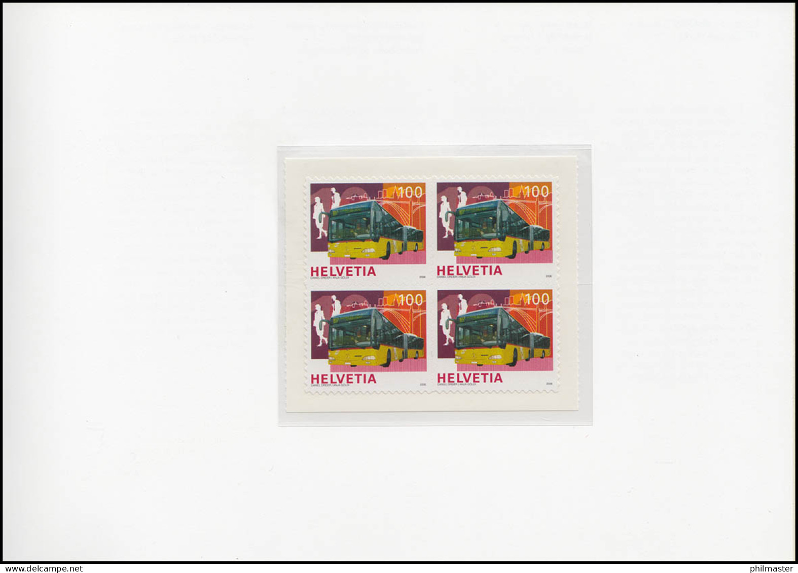 Schweiz PTT-Souvenir 100 Jahre Postautobusse 2006, Folienbogen-Viererblöcke ** - Cartes-Maximum (CM)