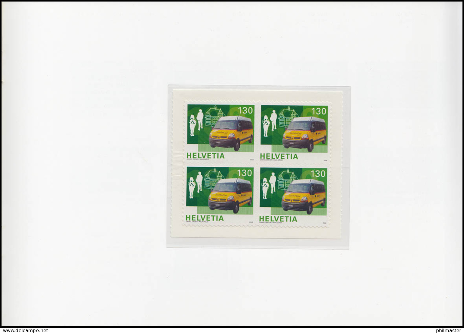 Schweiz PTT-Souvenir 100 Jahre Postautobusse 2006, Folienbogen-Viererblöcke ** - Maximumkarten (MC)