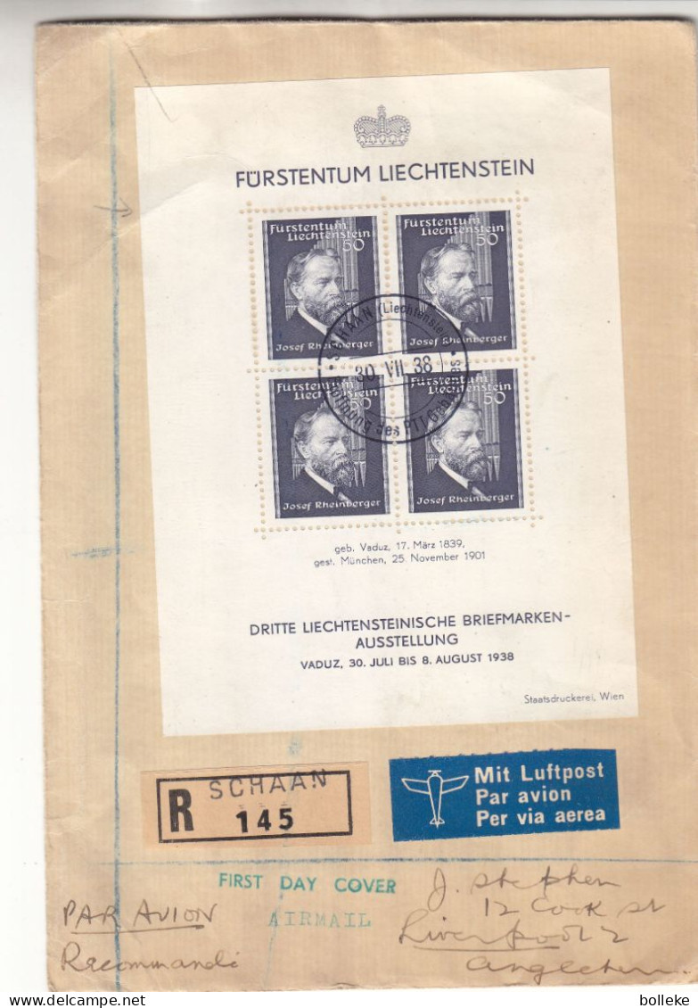 Liechtenstein - Lettre Recom De 1938 - GF - Oblit Schaan - Exp Vers Liverpool - Valeur 110,00 Euros - - Covers & Documents