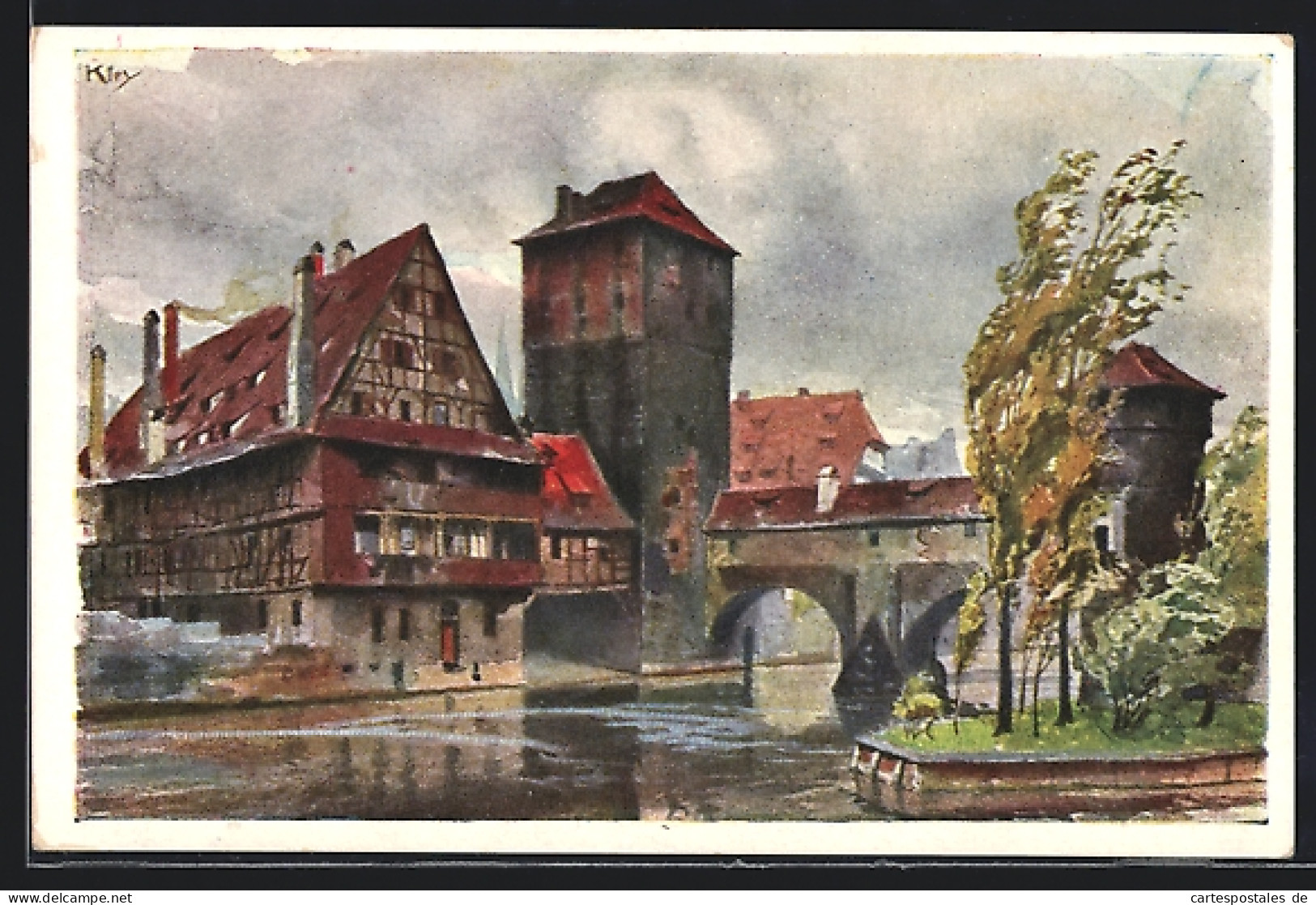 Künstler-AK Heinrich Kley: Nürnberg, Panorama Vom Henkersteg  - Kley