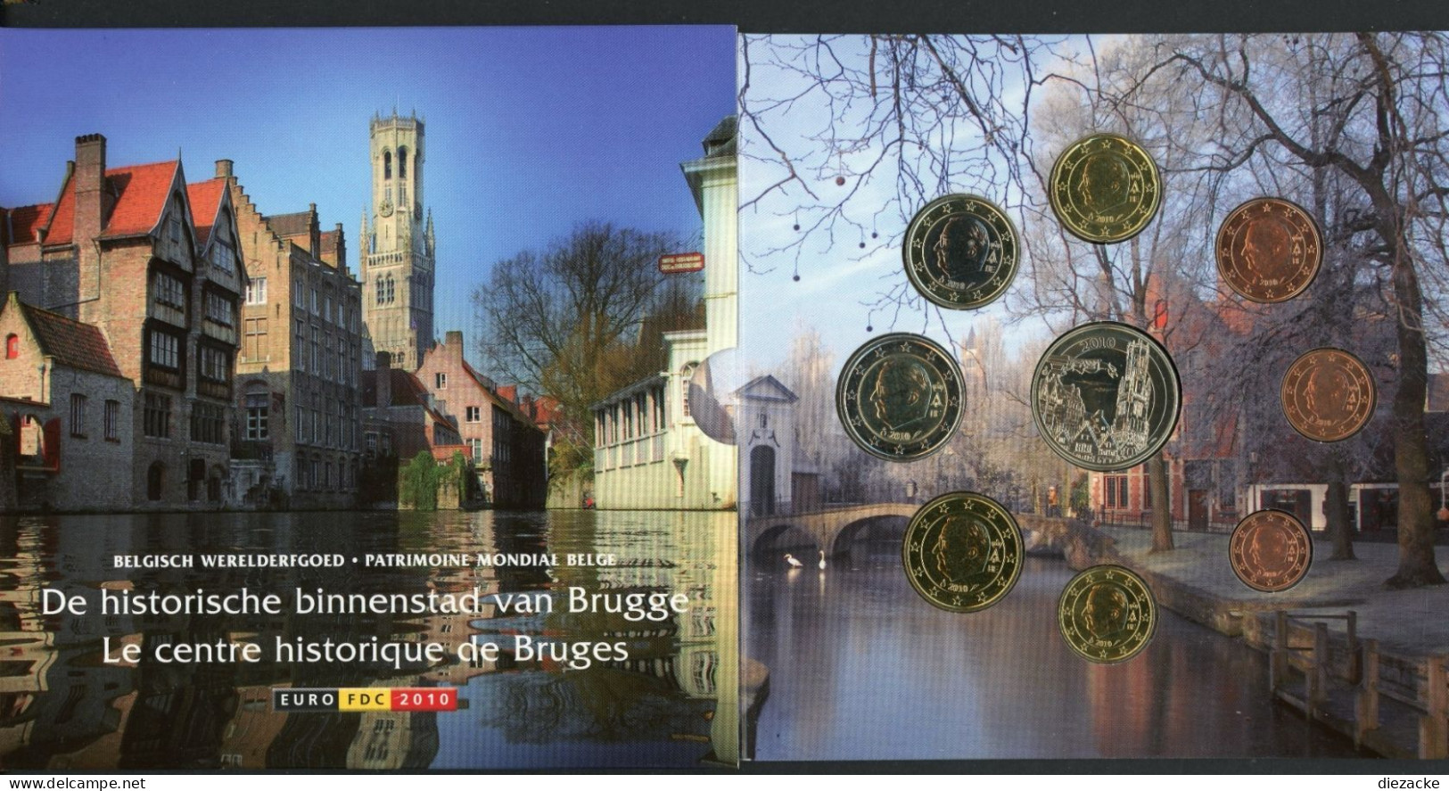 Belgien Kursmünzensatz/ KMS 2010 Folder Incl. Medaille Brugge ST (MZ907 - Ohne Zuordnung