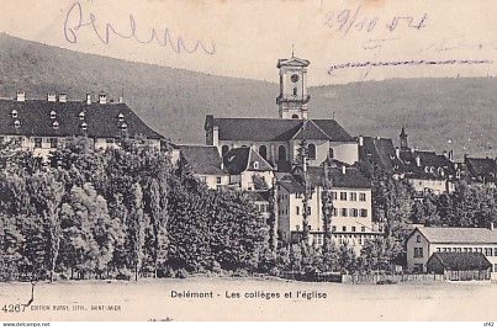 DELEMONT                   LES COLLEGES ET L EGLISE      + CACHET AMBULANT  N° 18 - Delémont