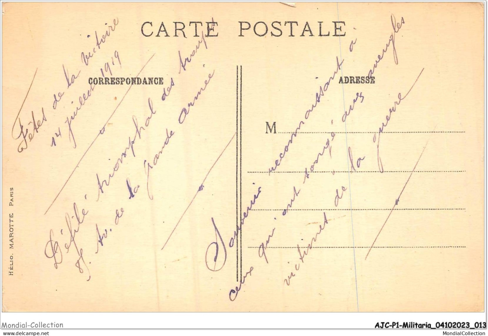 AJCP1-0007 - MILITARIA - VENDU AU PROFIT DE L'OEUVRE - POUR LE FOYER DU SOLDAT AVEUGLE - Andere Kriege