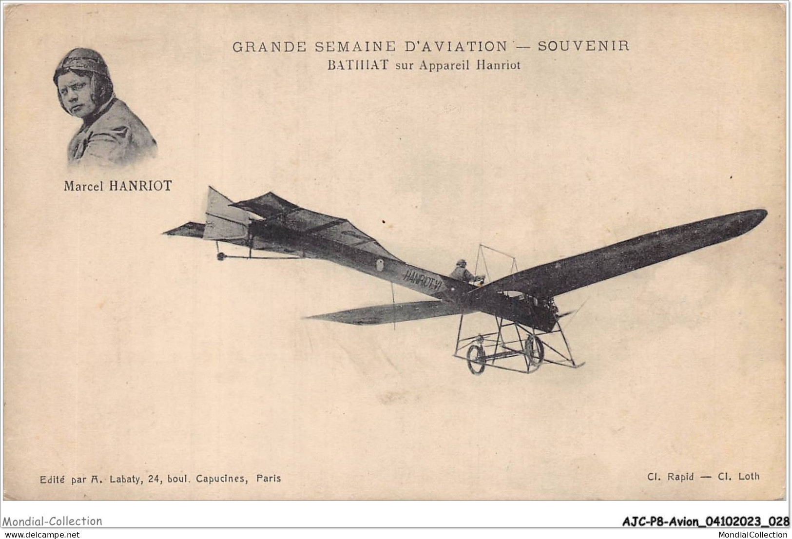 AJCP8-0744- AVION - GRANDE SEMAINE D'AVIATION - SOUVENIR - BATHIAT SUR APPAREIL HANRIOT - 1914-1918: 1. Weltkrieg