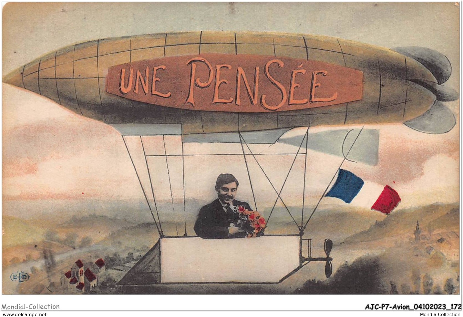 AJCP7-0711- AVION - UNE PENSEE BALLON DIRIGEABLE - 1914-1918: 1ère Guerre