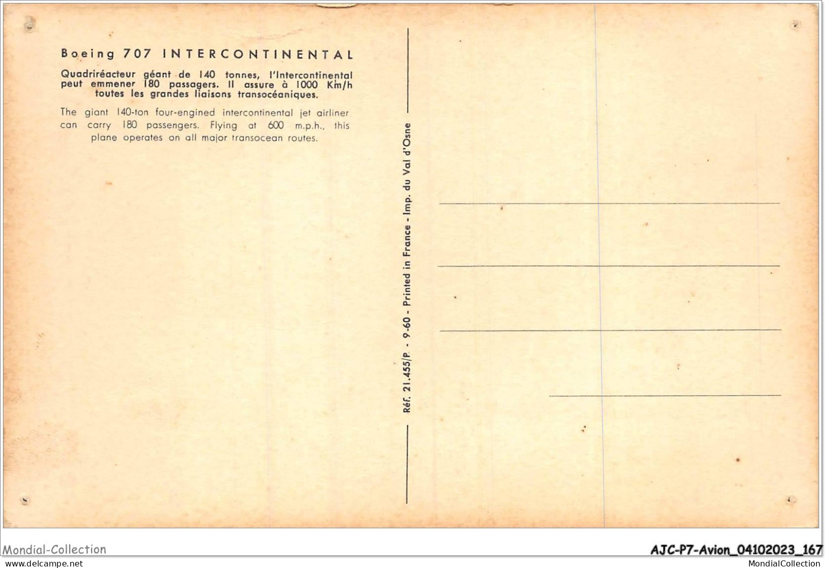 AJCP7-0708- AVION - BOEING 707 INTERCONTINENTAL  - 1914-1918: 1ère Guerre