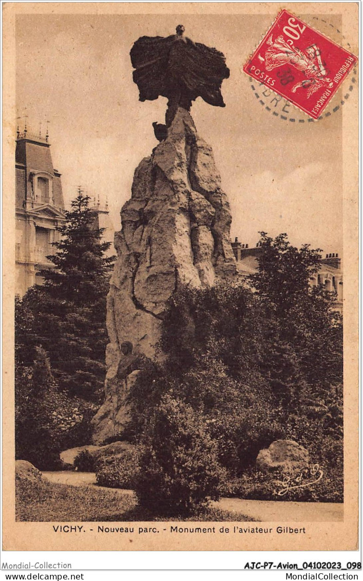 AJCP7-0674- AVION - VICHY - NOUVEAU PARC - MONUMENT DE L'AVIATEUR GILBERT - 1914-1918: 1. Weltkrieg