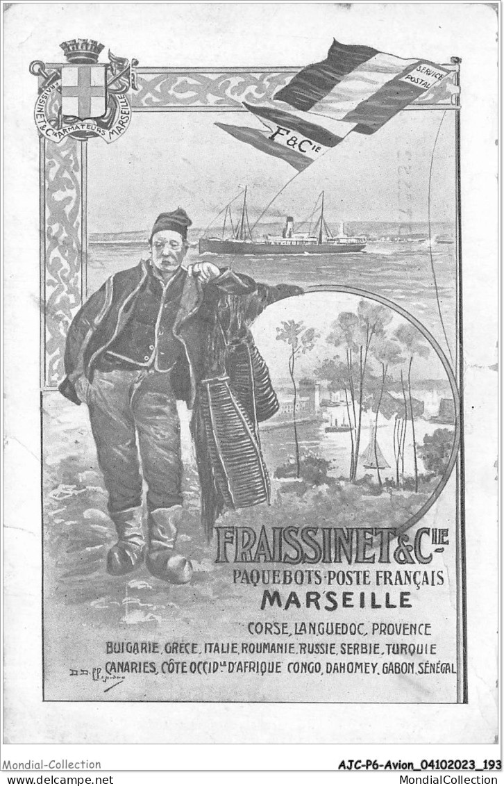 AJCP6-0620- AVION - FRAISSINET ET CIE - PAQUEBOTS POSTE FRANCAIS - MARSEILLE - 1914-1918: 1ra Guerra