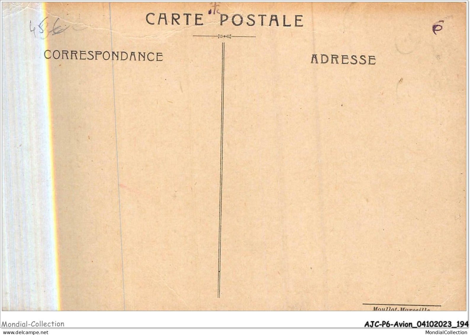 AJCP6-0620- AVION - FRAISSINET ET CIE - PAQUEBOTS POSTE FRANCAIS - MARSEILLE - 1914-1918: 1ra Guerra