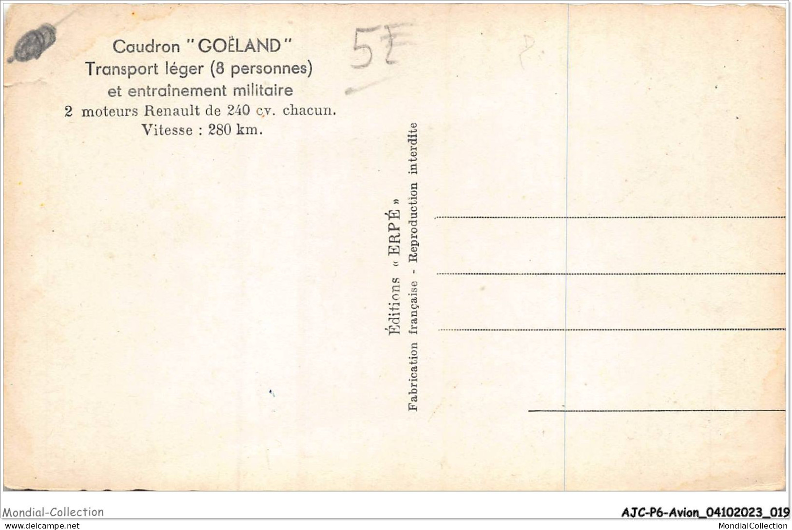 AJCP6-0534- AVION - CAUDRON - COELAND - TRANSPORT LEGER ET ENTRAINEMENT MILITAIRE - 2 MOTEURS RENAULT DE 240CV - 1946-....: Moderne