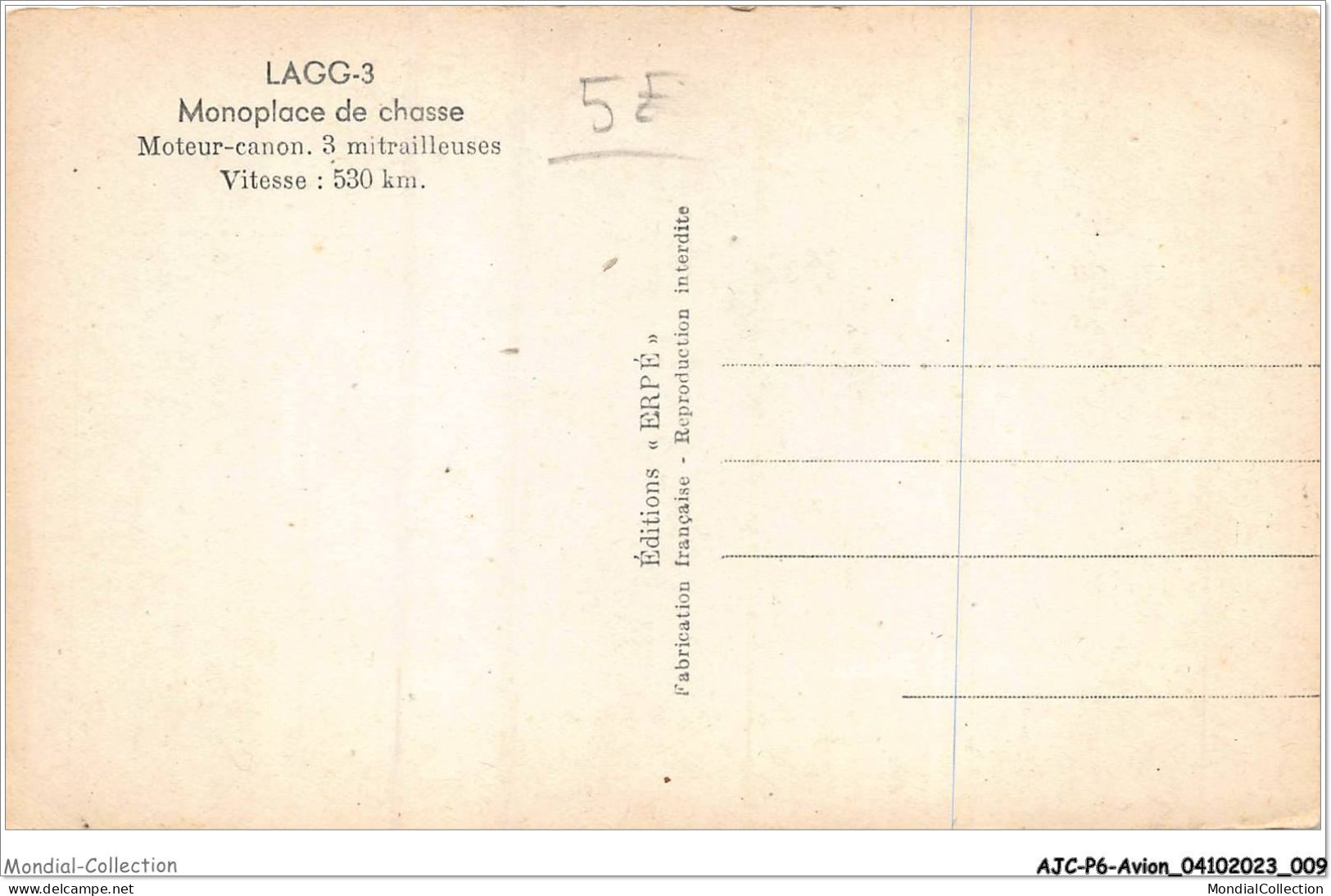 AJCP6-0529- AVION - LAGG-3 - MONIPLACE DE CHASSE - 3 MITRAILLEUSES - VITESSE - 530 KM - 1946-....: Moderne