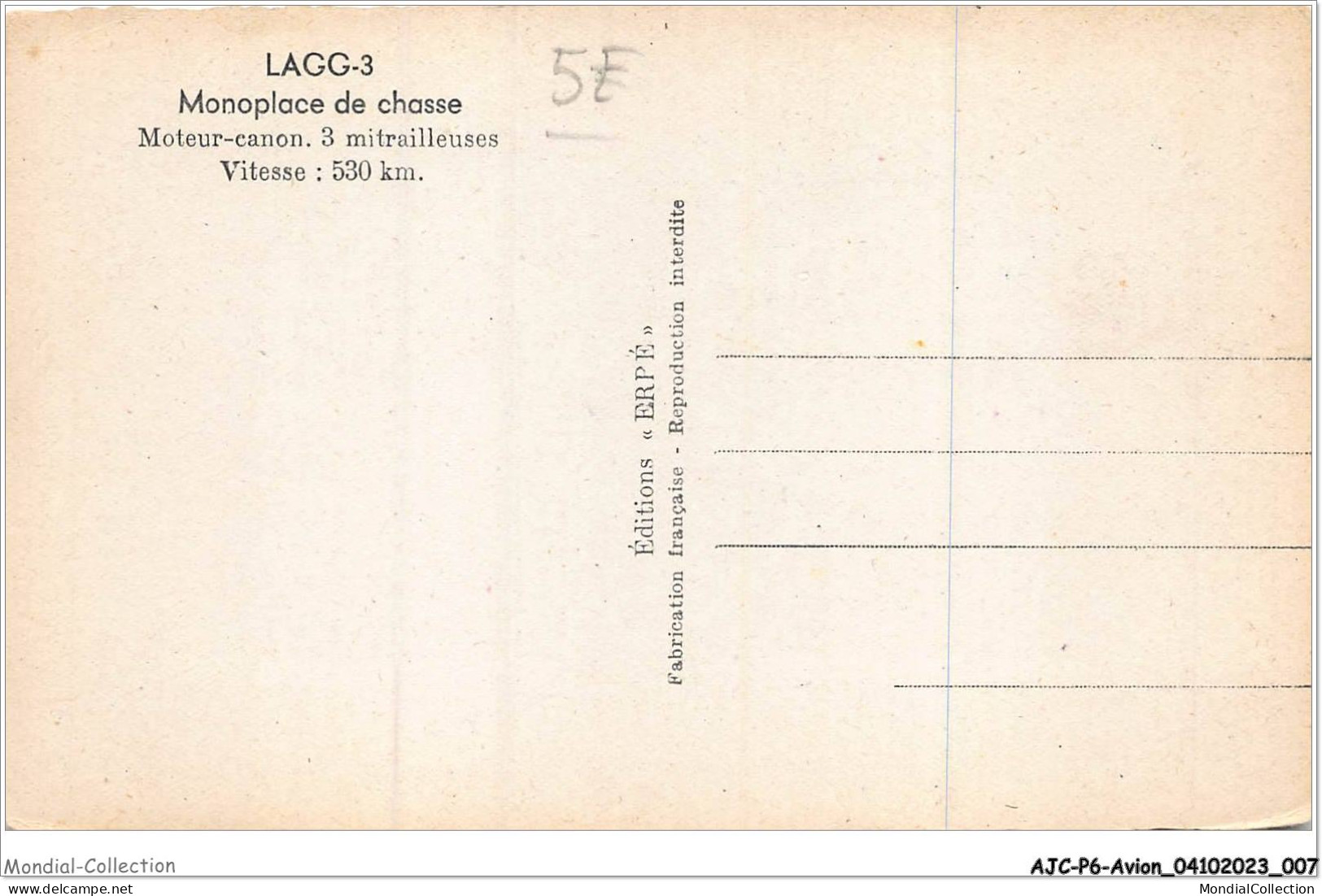 AJCP6-0528- AVION - LAGG-3 - MONIPLACE DE CHASSE - 3 MITRAILLEUSES - VITESSE - 530 KM - 1946-....: Moderne