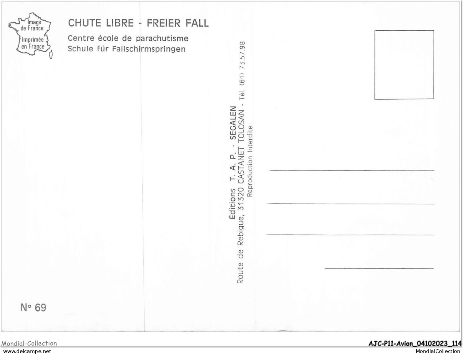 AJCP11-1074- AVION - CHUTE LIBRE - FREIER FALL - CENTRE ECOLE DE PARACHUTISME - 1946-....: Moderne