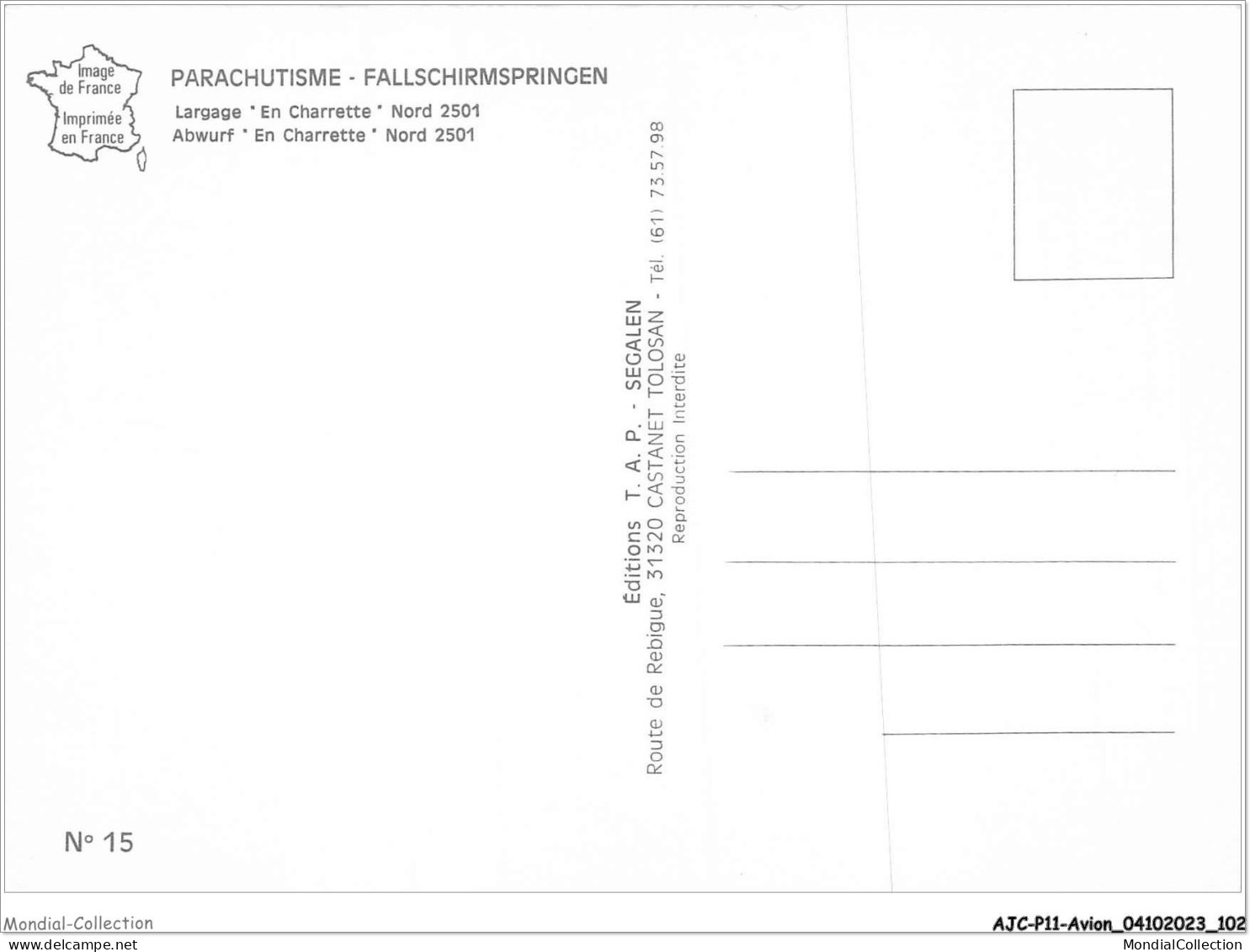 AJCP11-1068- AVION - PARACHUTISME - FALLSCHIRMSPRINGEN - LARGE EN CHARETTE  - NORD 2501 - 1946-....: Moderne