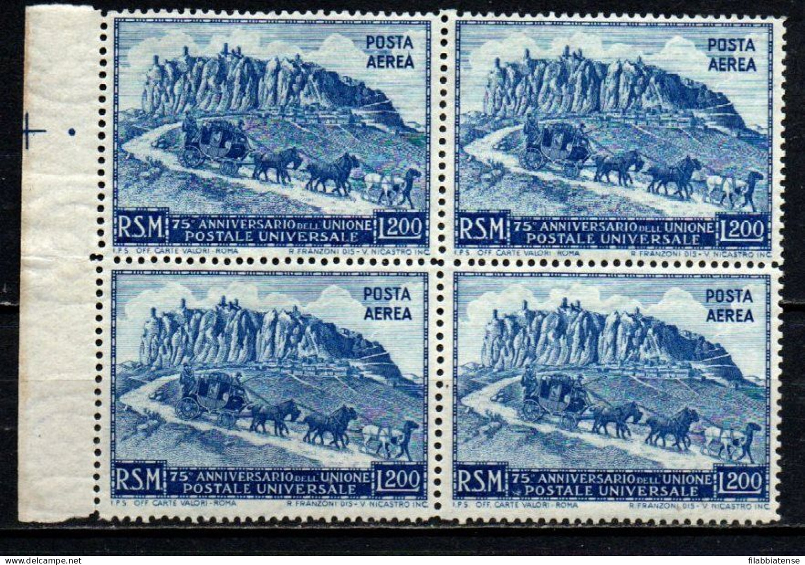 1950 - San Marino PA 82 U.P.U. - Quartina  ++++++ - Unused Stamps