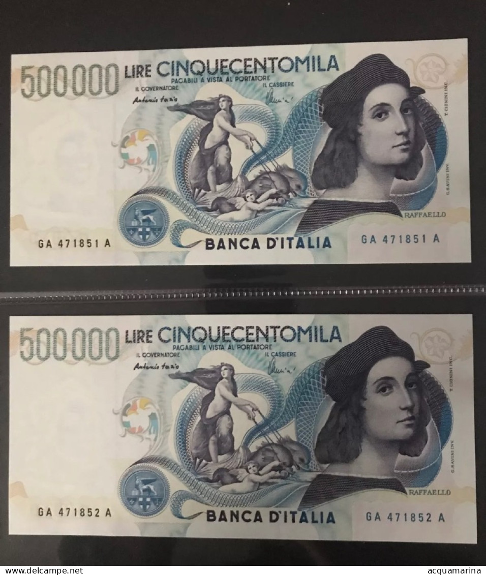 2 X 500000 Lire RAFFAELLO FDS NUMERI CONSECUTIVI !!! UNCIRCULATED - 500000 Lire