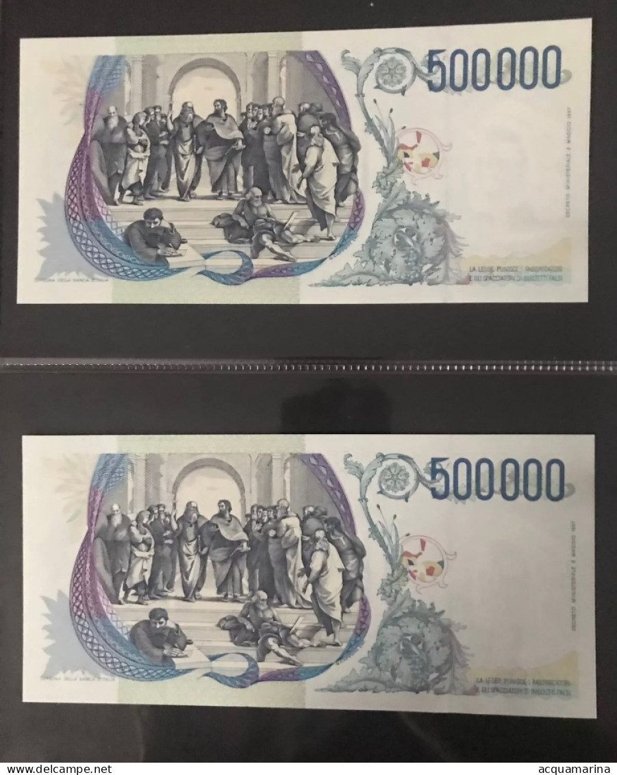 2 X 500000 Lire RAFFAELLO FDS NUMERI CONSECUTIVI !!! UNCIRCULATED - 500000 Liras