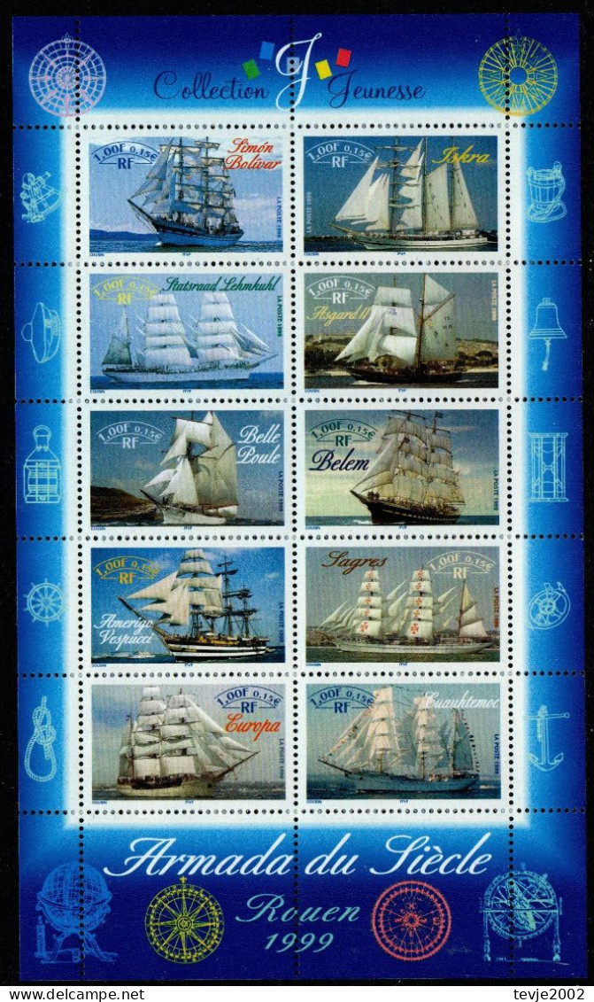 Frankreich 1999 - Mi.Nr. 3410 - 3419 Kleinbogen - Postfrisch MNH - Schiffe Ships - Schiffe