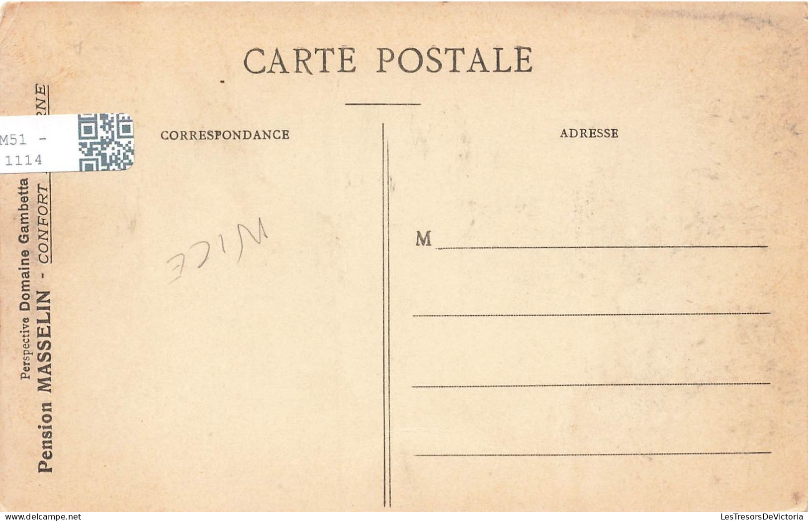 FRANCE - Perspective Domaine Gambetta - Pension Masselin - Confort.... - Animé - Carte Postale Ancienne - Autres & Non Classés