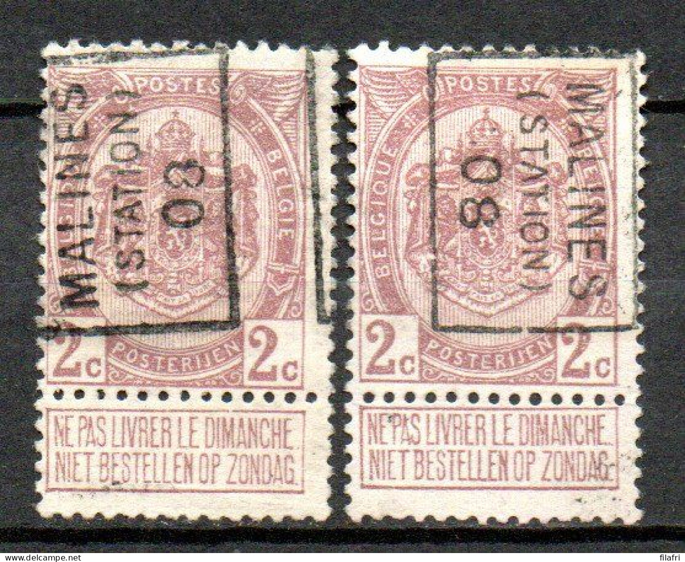 1237 Voorafstempeling Op Nr 82 - MALINES (STATION) 08 - Positie A & B - Roulettes 1900-09