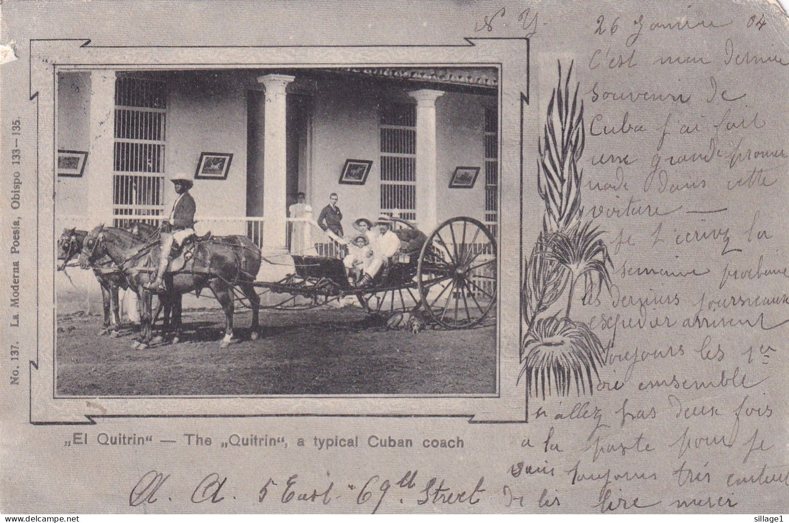 El Quitrin - The Quitrin A Typical Cuban Coach -Hippomobile - Carte Postale Ancienne Originale Animée  1904 New York - Cuba
