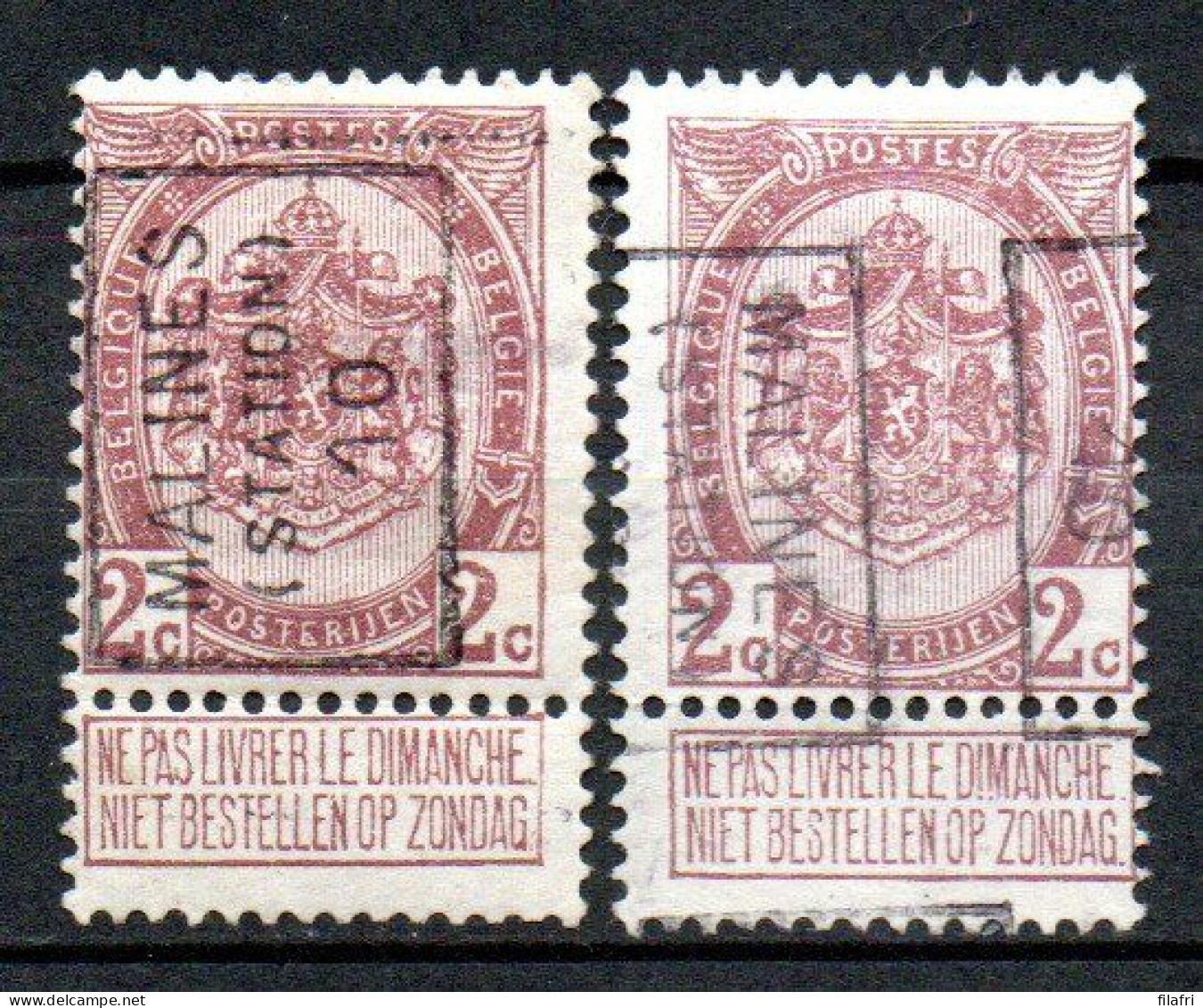 1539 Voorafstempeling Op Nr 82 - MALINES (STATION) 10 - Positie A & B - Roulettes 1910-19