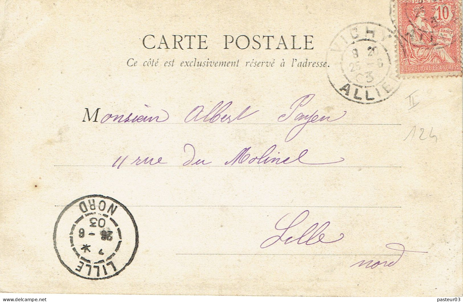 124 Type Mouchon 10 C. Rose Tarif Carte Postale 25-06-1903 - 1900-02 Mouchon