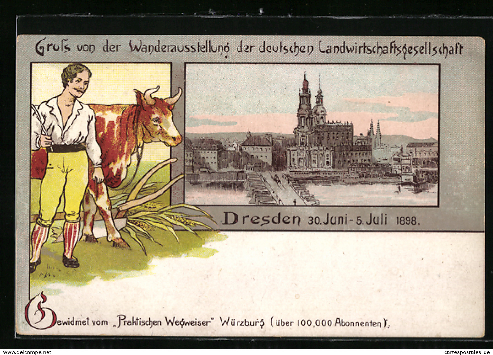 Lithographie Dresden, Wanderausstellung Der Deutschen Landwirtschaftsgesellschaft 1898, Ansicht Mit Hofkirche  - Esposizioni