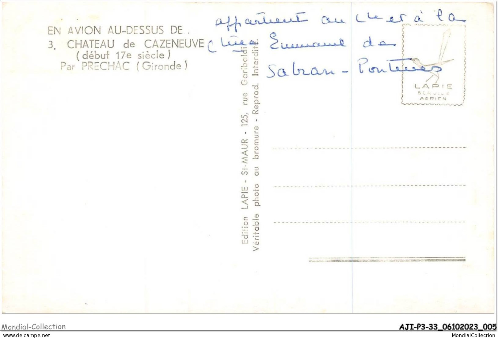AJIP3-33-0198 - En Avion Au-dessus De Château De Cazeneuve - Début 17e Siècle - Par PRECHAC - Gironde - Langon