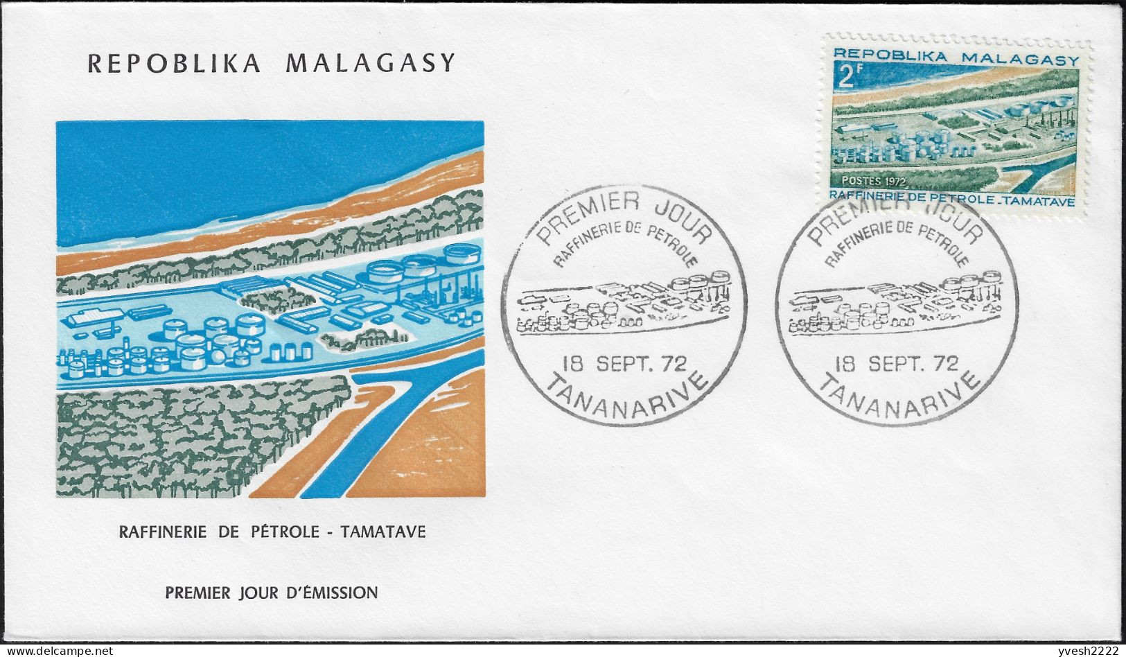 Madagascar 1972 Y&T 510. Non Dentelé, Feuillet De Luxe Et FDC. Raffinerie De Pétrole à Tamatave - Petróleo