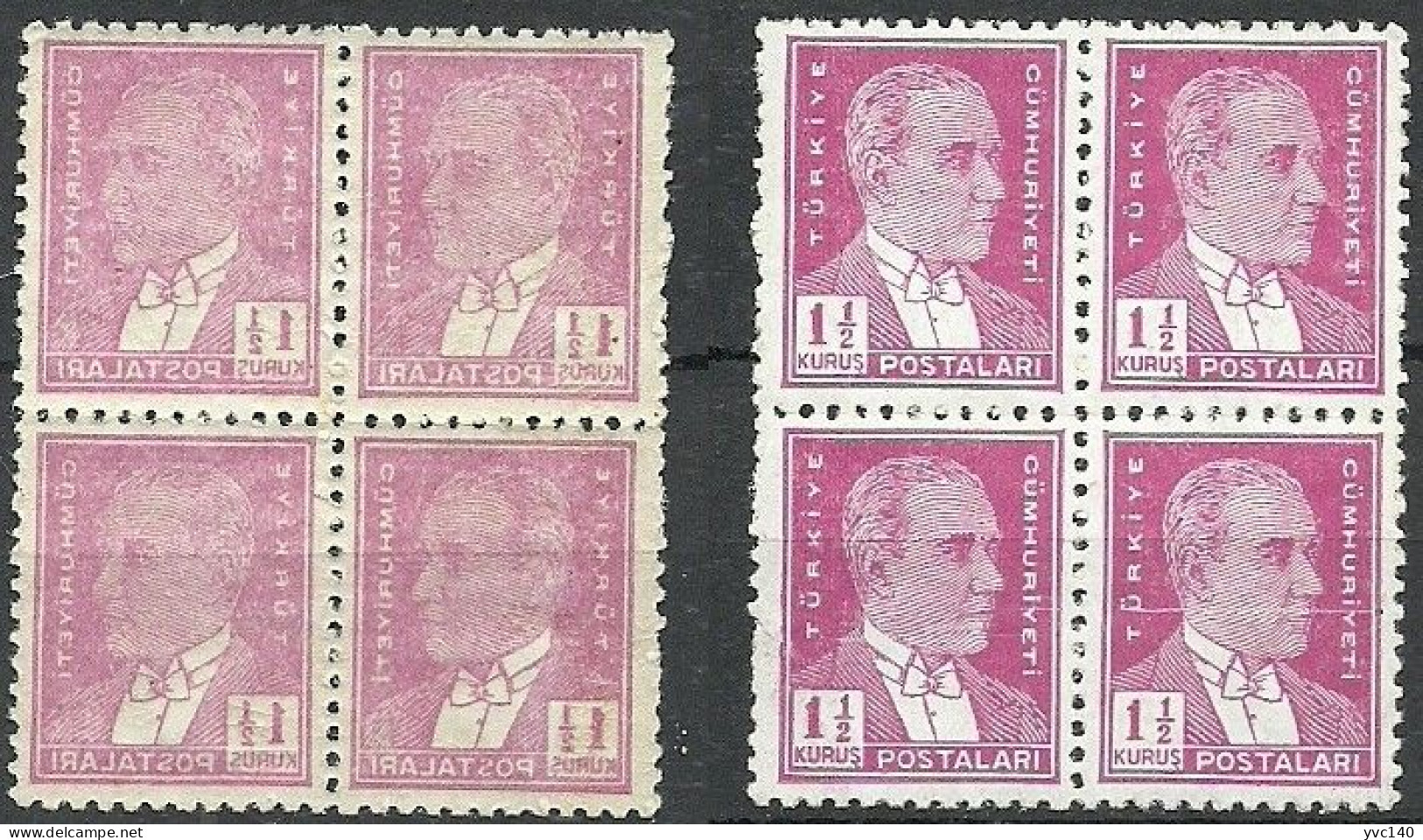 Turkey; 1941 Ataturk Postage Stamp 2 1/2 K. "Abklatsch Error" (Block Of 4) - Neufs