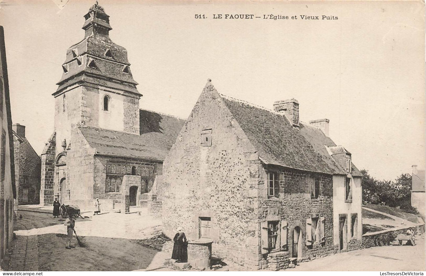 FRANCE - Le Faouet - L'église Et Vieux Puits - Animé - Carte Postale Ancienne - Le Faouet