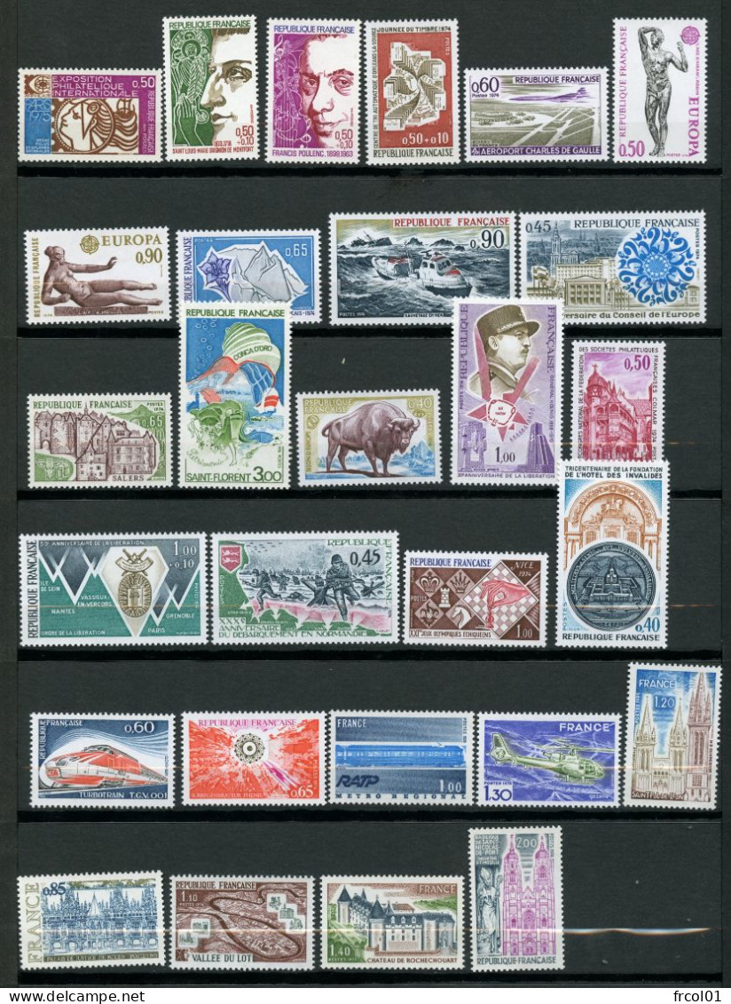 France, Yvert Année Complète 1974**, Luxe, 1783/1829 , 47 Timbres , MNH - 1970-1979