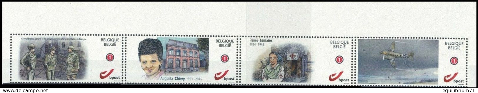 DUOSTAMP** / MYSTAMP** - Bastogne/Bastenaken - Renée Lemaire - Augusta Chiwy - Général / Generaal Bradley & Paton - WW2