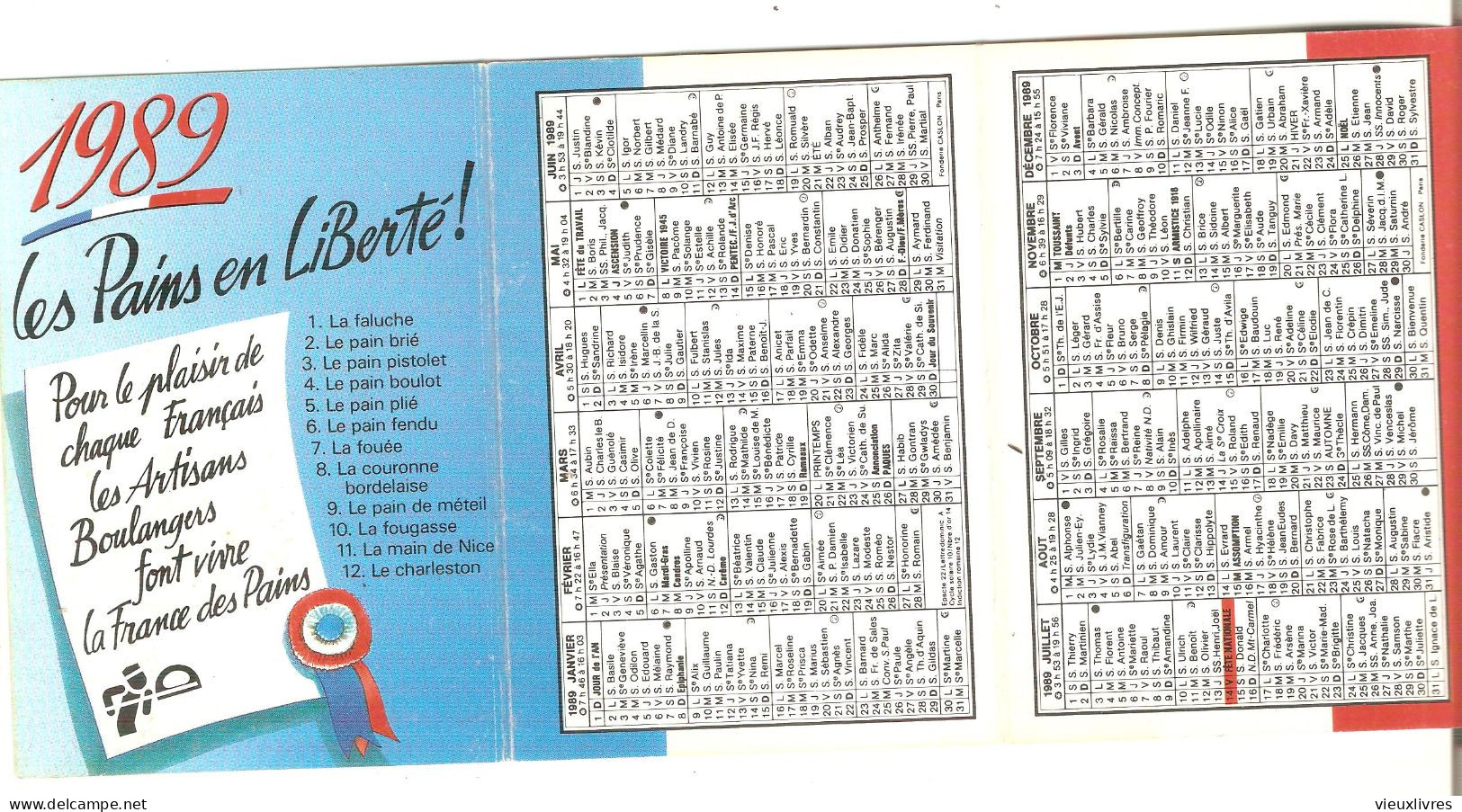 1989 Petit Calendrier Les Pains En Liberté. Boulangerie ROY Bagneux Près De Saumur Anjou - Klein Formaat: 1981-90