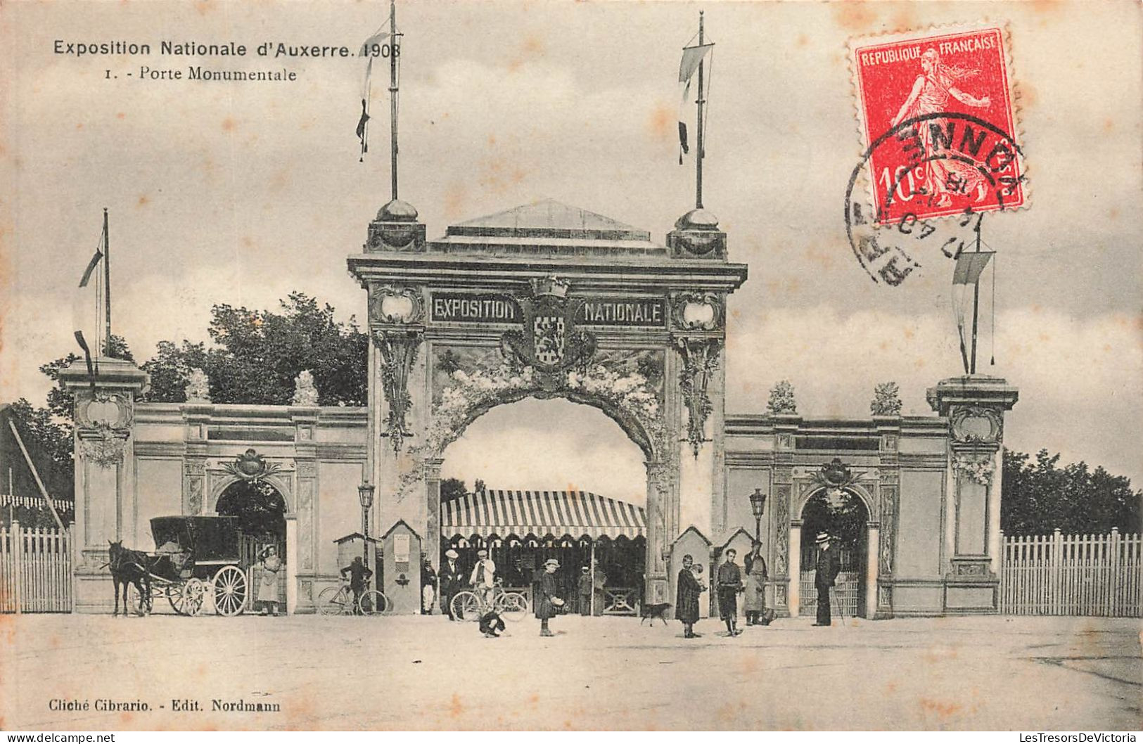 FRANCE - Exposition Nationale D'Auxerre - 1908 - Porte Monumentale - Voiture - Bicyclette-animé - Carte Postale Ancienne - Auxerre