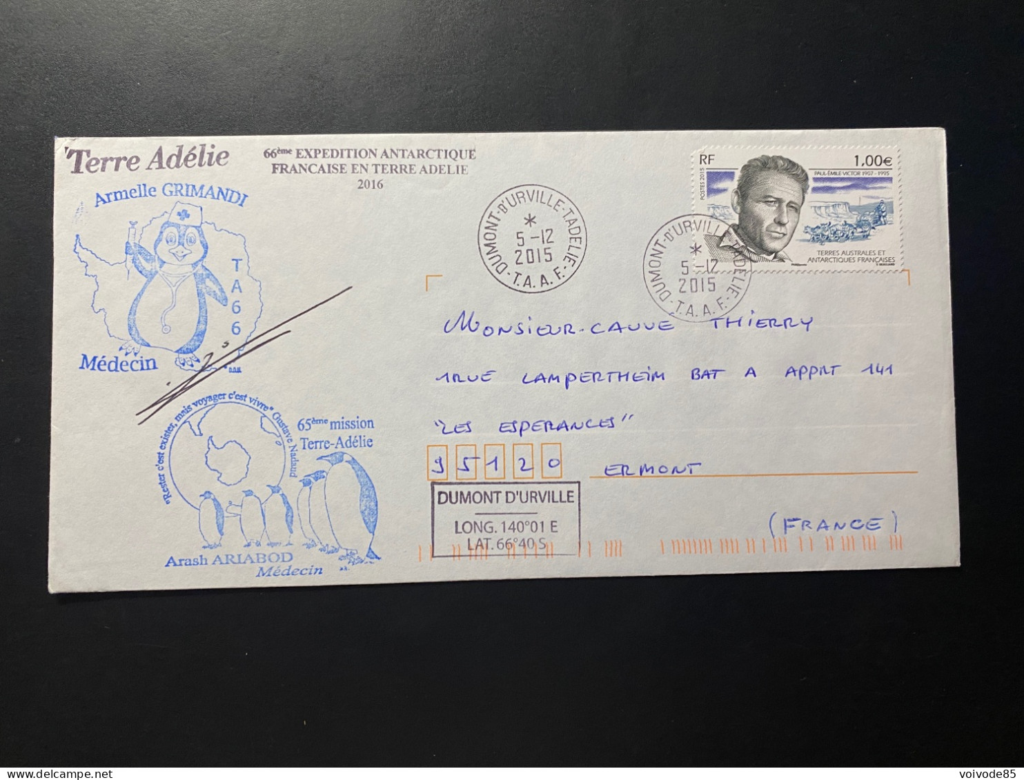 Lettre "Paul Emile Victor" 05/12/2015 - 740 - TAAF - Kerguelen - Storia Postale