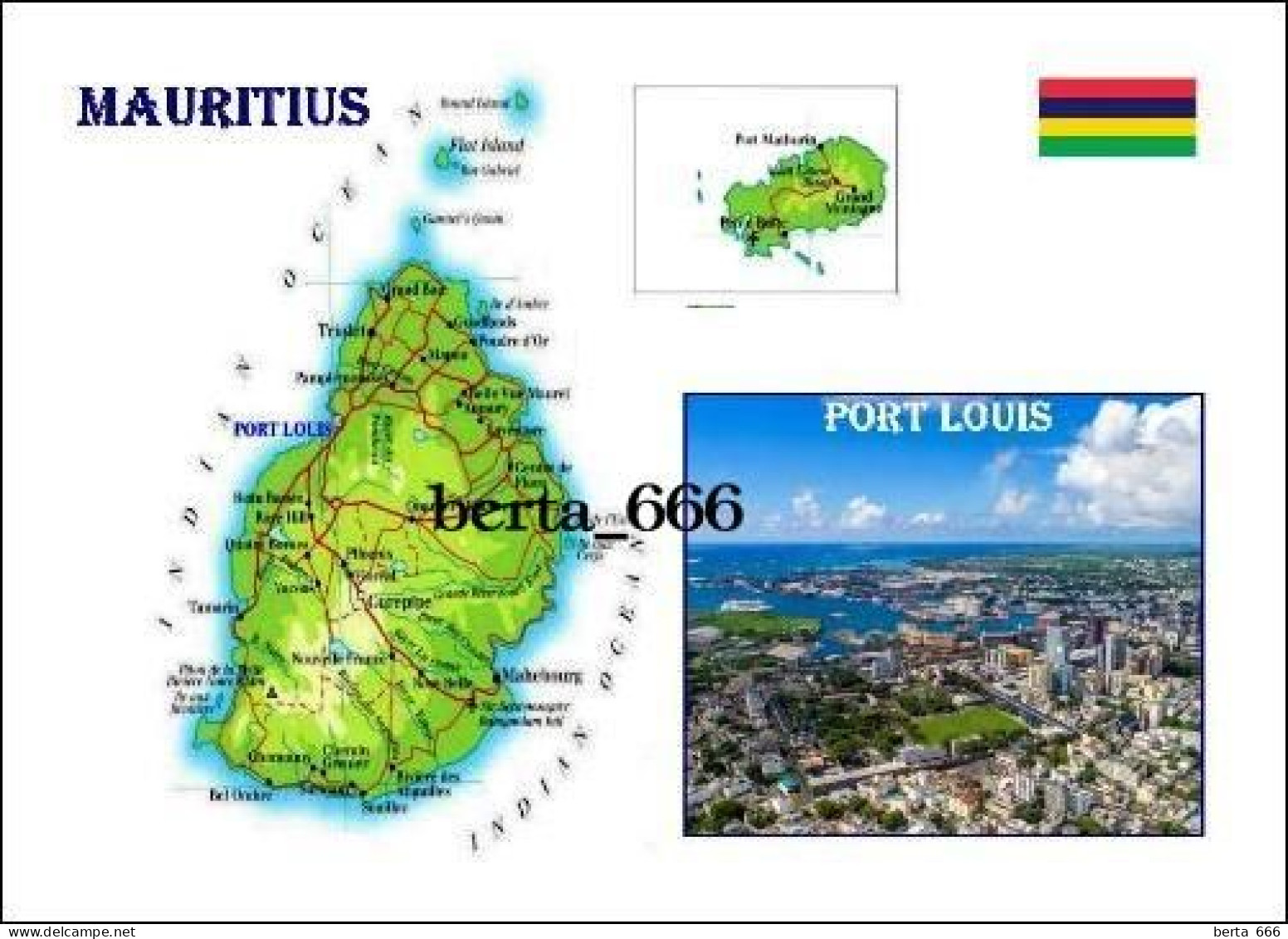 Mauritius Country Map New Postcard * Carte Geographique * Landkarte - Mauricio