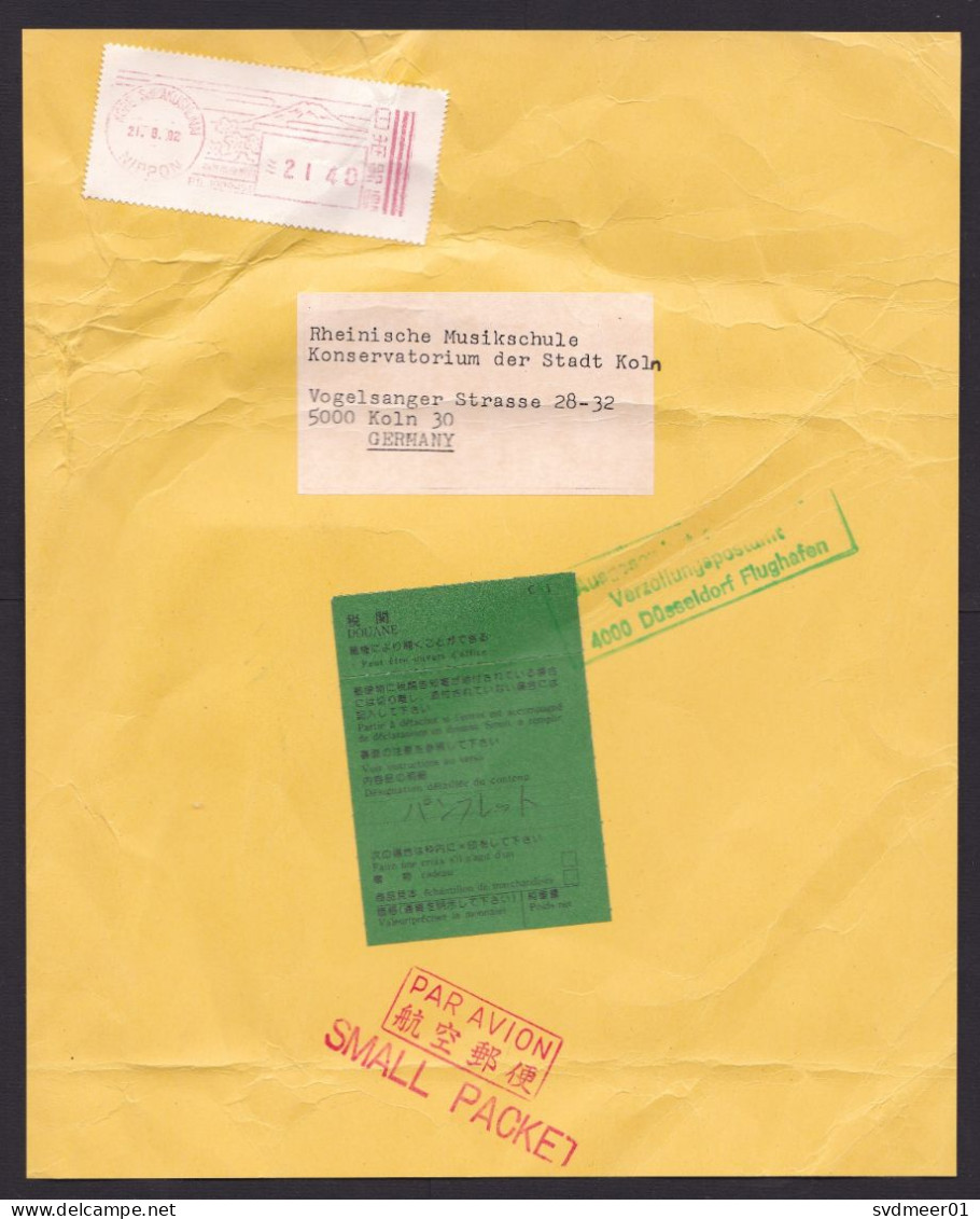 Japan: Parcel Fragment (cut-out) To Germany, 1992, Meter Cancel, C1 Customs Label, Customs Cancel (damaged) - Storia Postale