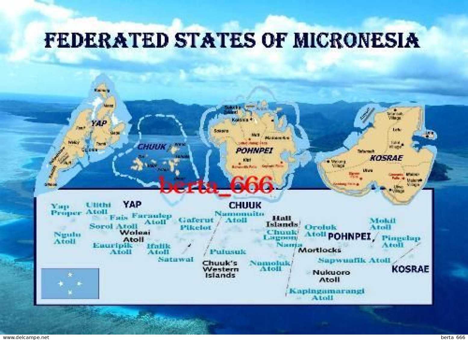 Federated States Of Micronesia Country Map New Postcard * Carte Geographique * Landkarte - Mikronesien