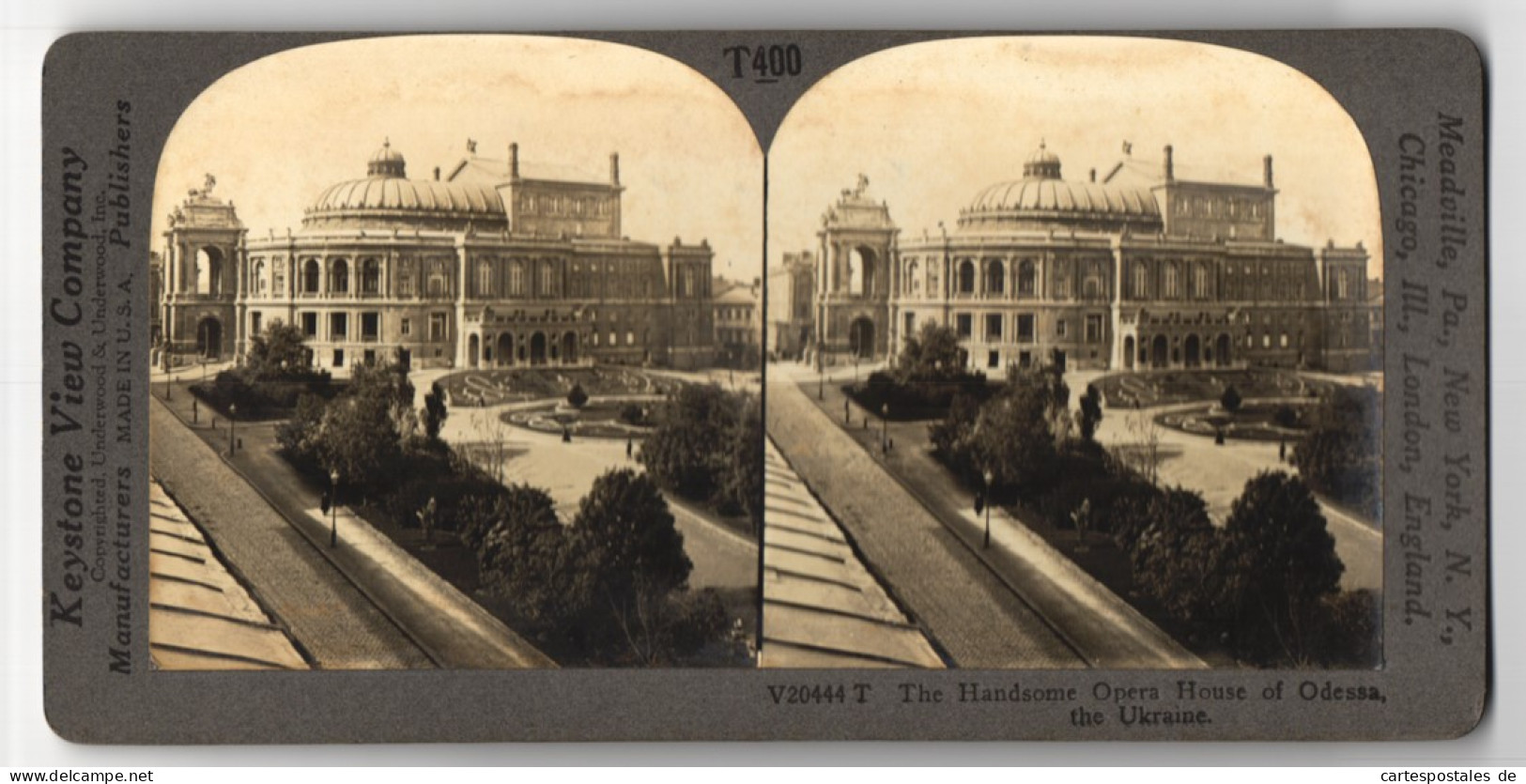 Stereo-Fotografie Keystone View Co., Meadville, Ansicht Odessa, The Handsome Opera House, Ukraine  - Stereo-Photographie
