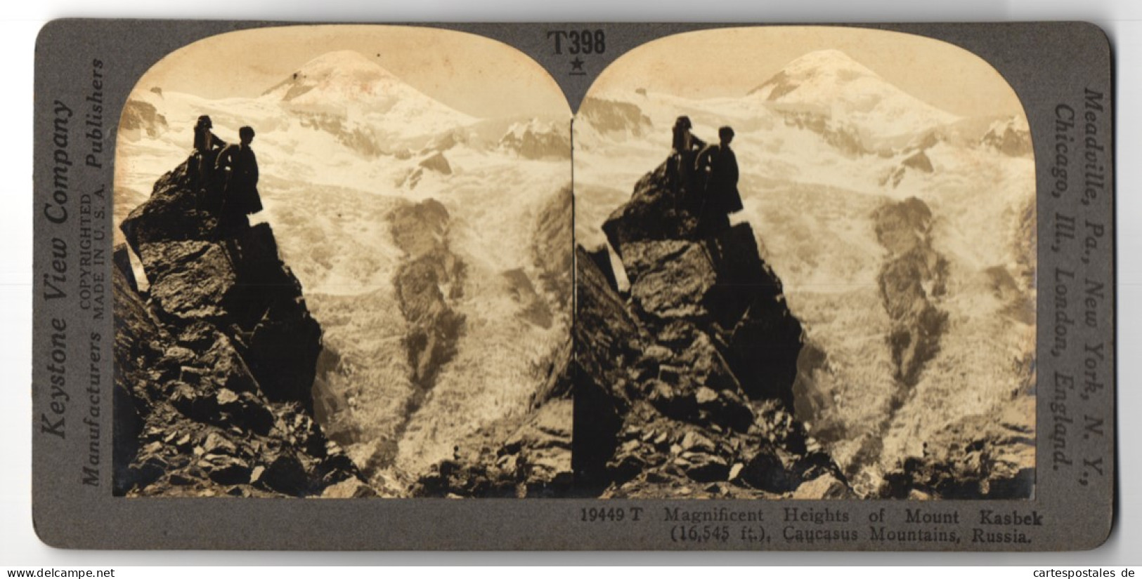 Stereo-Fotografie Keystone View Co., Meadville, Ansicht Stepanzminda, Magnificent Heights Of Mount Kasbek, Caucasus  - Stereo-Photographie