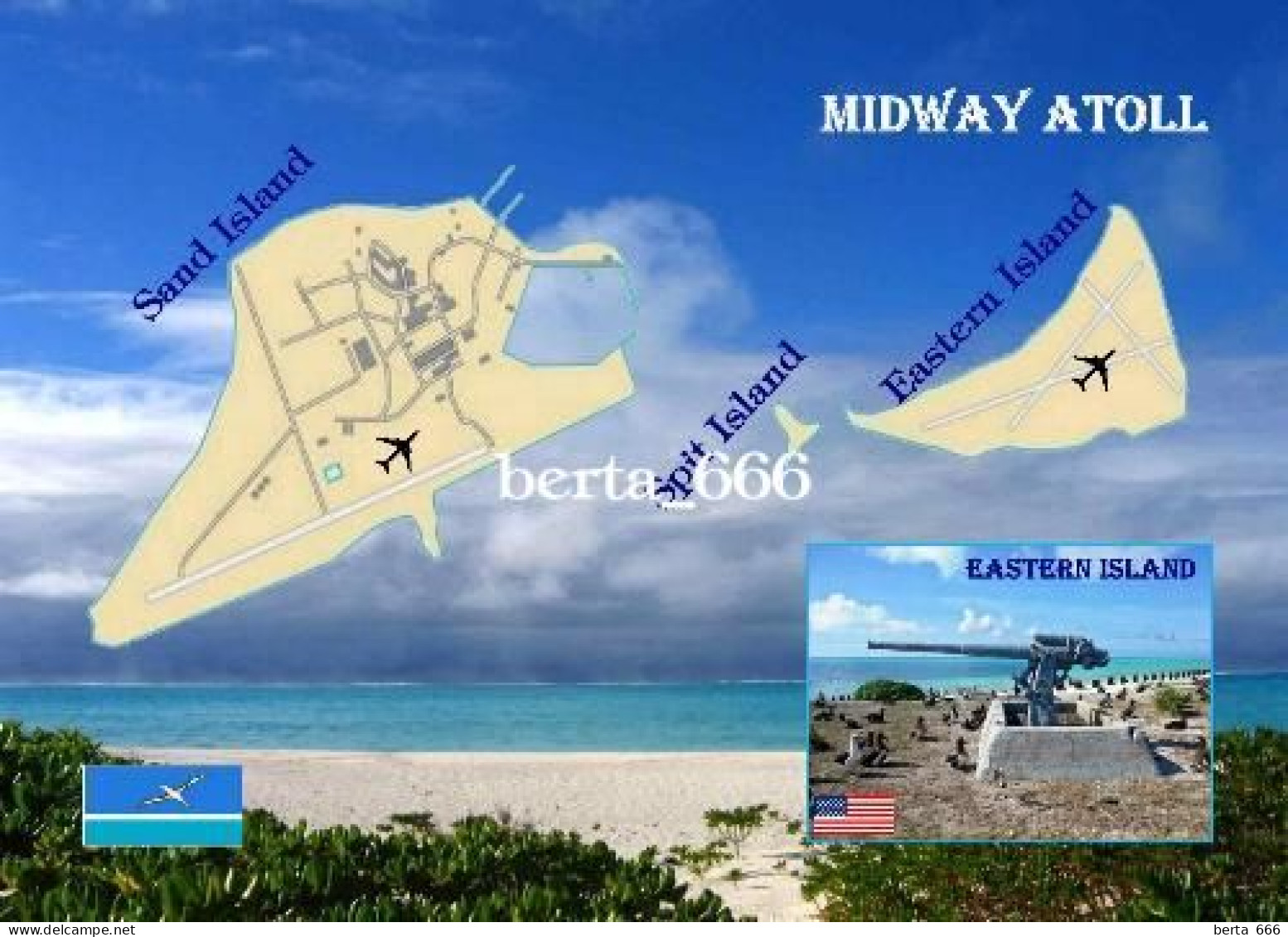 United States Midway Atoll Map New Postcard * Carte Geographique * Landkarte - Midway-eilanden