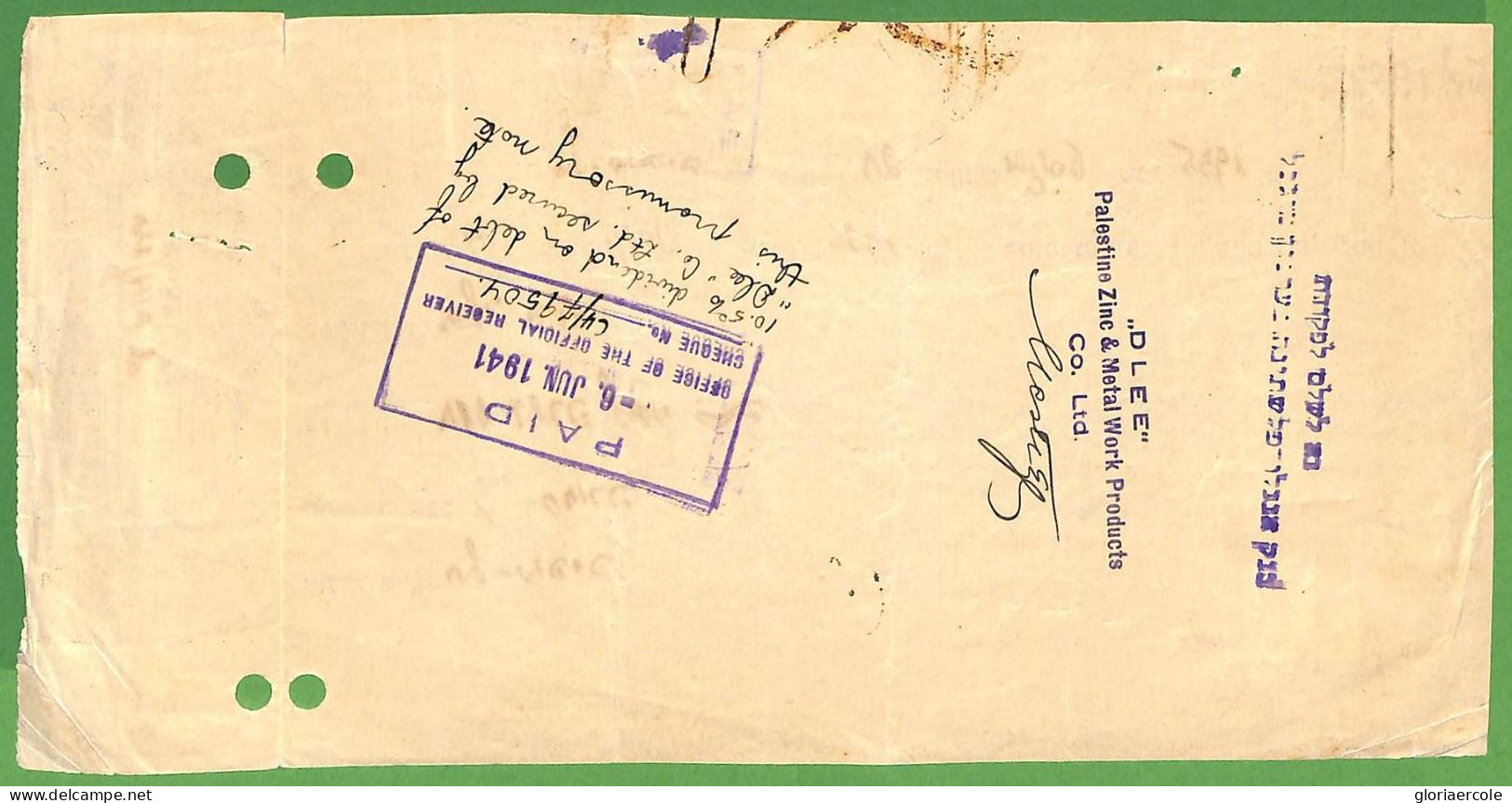 ZA1598 - PALESTINE Israel - POSTAL HISTORY - REVENUE Stamp  On CHECK 1935 - Palästina