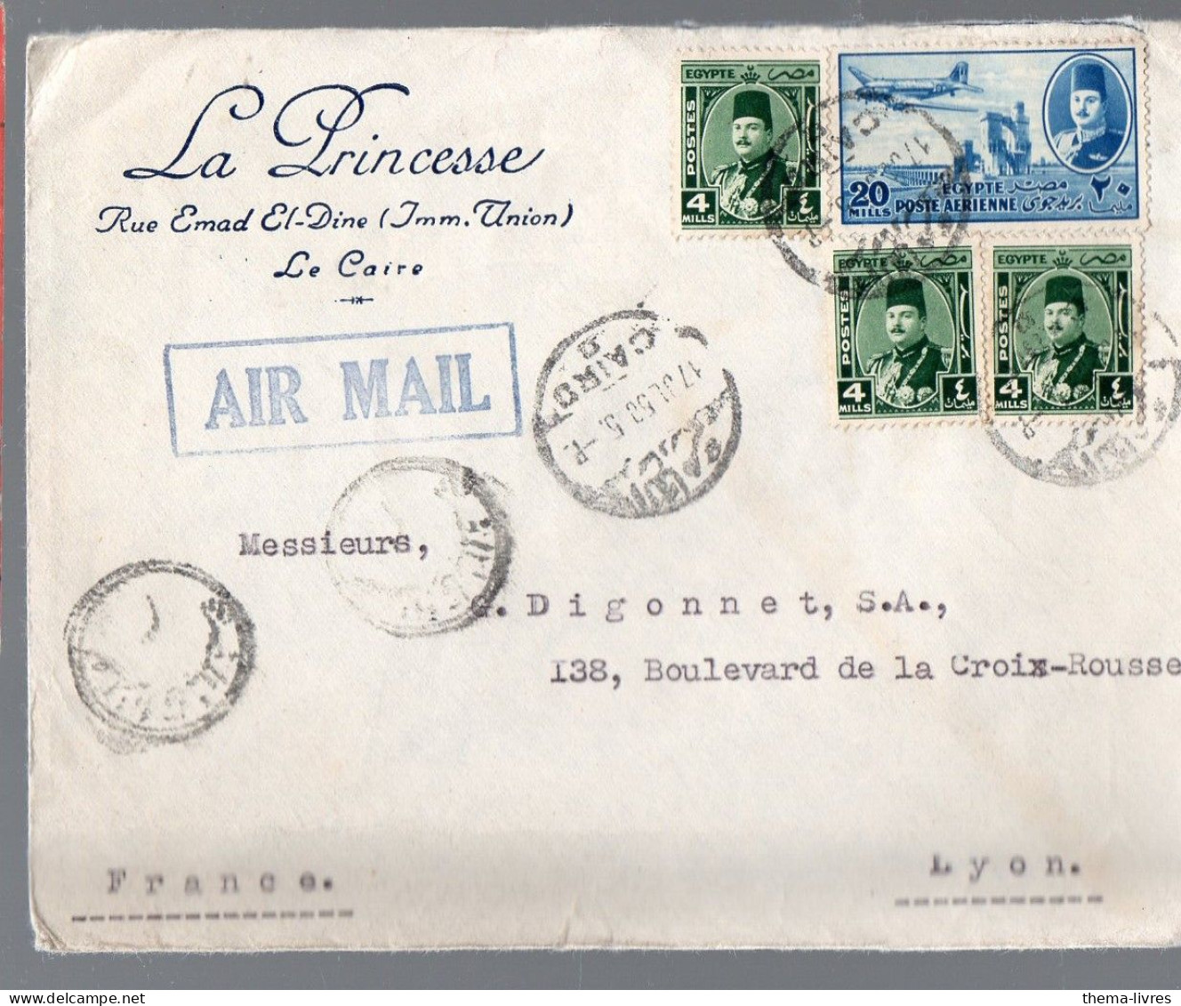 Le Caire  (Egypte)  Enveloppe LA  PRINCESSE  Par AIR MAIL (PPP47031) - Posta Aerea