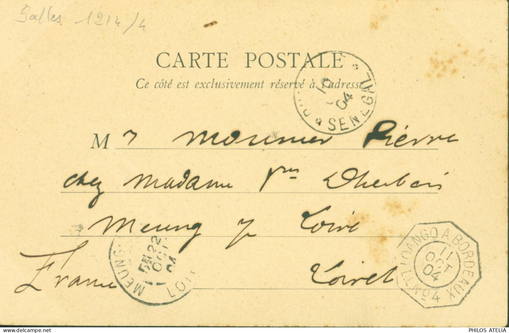 CPA Pileuse Couscous Dakar YT Sénégal N°21 CAD ? Sénégal 10 10 04 Maritime Loango à Bordeaux LL N°4 11 OCT 1904 - Briefe U. Dokumente